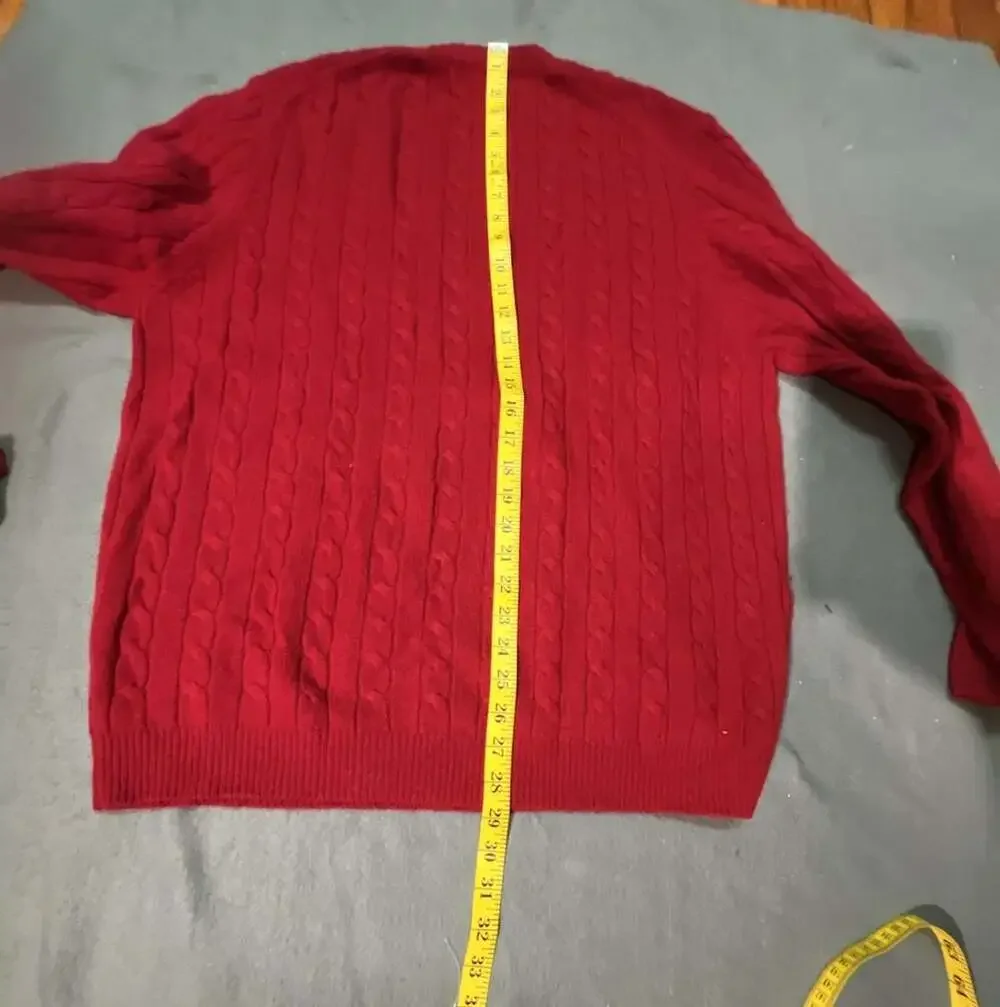 Brooks Brothers Cable Knit Crewneck Sweater Size L Red Lambswool Cashmere